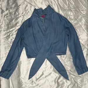 Denim like Blue long sleeve wrap Blouse women or junior